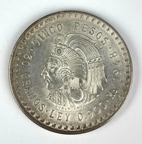 1948 Mexican 5 Pesos Cuauhtémoc 30 Grams .900 Silver Coin