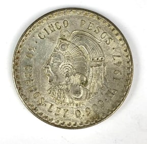 1948 Mexican 5 Pesos Cuauhtémoc 30 Grams .900 Silver Coin