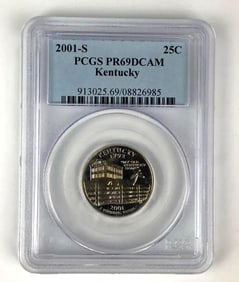 PCGS Graded 2001 S US 25 Cent Kentucky Quarter PR69 DCAM