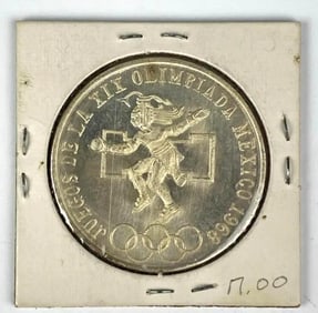 1968 Mexico City 25 Peso Olympic Games 22 gram .720 Silver Coin