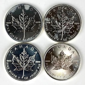 Group of 4 Canada $5 Maple Leaf 1 oz .999 Fine Silver Coins