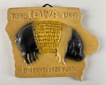 1946 Iowa Centennial Corn / Pig Chalk Plaque