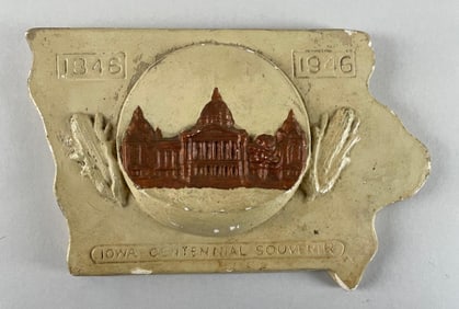 1946 Iowa Centennial Souvenir Chalk Plaque