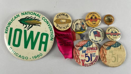 Group of Vintage Iowa GAR Encampment Pins and More