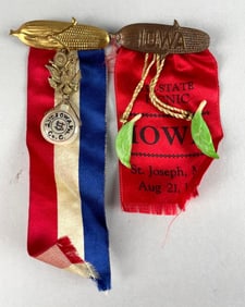 Group of 2 Antique Iowa Ribbon Medals