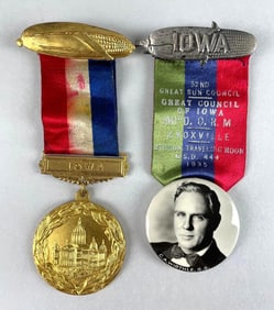 Group of 2 Antique Iowa Ribbon Badges
