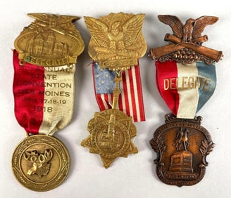 Group of Vintage Iowa Delegate Ribbon Badges