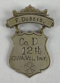 Civil War Veteran Co. D 12th Iowa Volunteer Infantry Ladder Badge