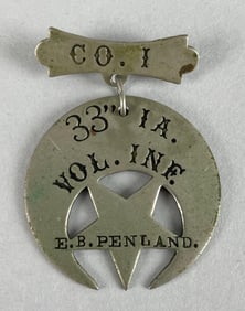 Civil War Veteran Co. I 33rd Iowa Volunteer Infantry Ladder Badge