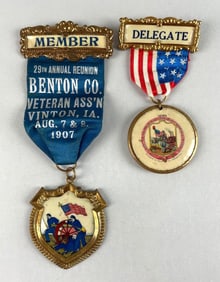 Group of 2 Iowa Civil War Veteran Ribbon Badges