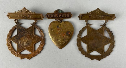 Group of 3 1896 Burlington Iowa 50th Anniversary Badges
