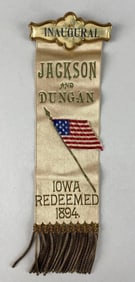 Antique Inaugural Jackson and Dungan 1894 Iowa Election Commemorative Ribbon