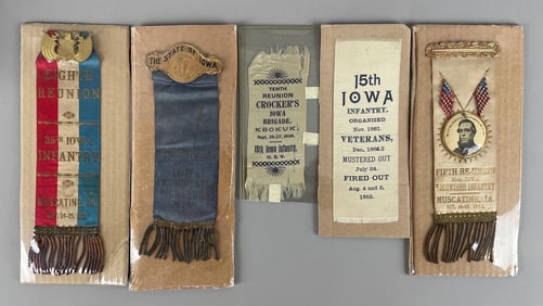 Group of Antique Iowa Infantry Reunion Ribbon Badges