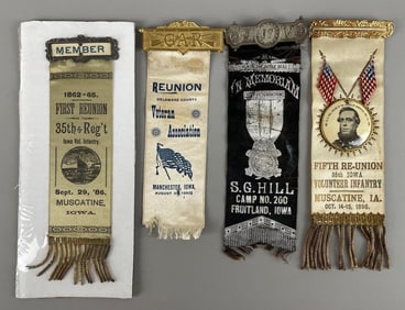 Group of Antique GAR Encampment Iowa Ribbon Badges