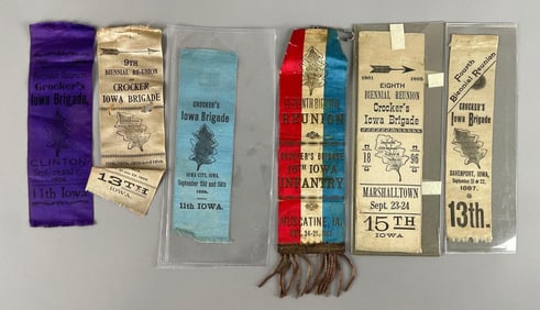 Group of Antique Crocker's Iowa Brigade Reunion Ribbons
