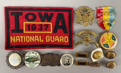 Group of Vintage Iowa Military Badges and More