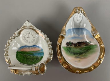 Group of 2 Antique Painted Porcelain Iowa Souvenir Dishes