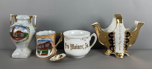 Group of Antique Painted Porcelain Iowa Souvenir Dishes