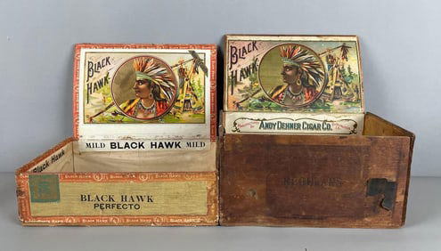 Group of 2 Vintage Blackhawk Cigar Advertising Boxes