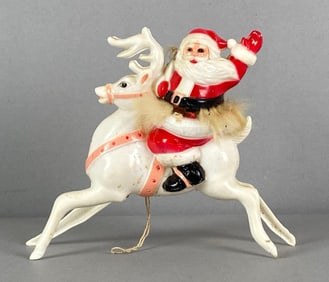 Vintage Santa Claus On Christmas Reindeer Figurine