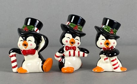 Group of 3 Josef Christmas Penguin Porcelain Figurines