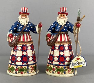 Group of 2 2012 Jim Shore Americana Santa Claus Resin Figurines