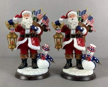 Group of 2 Danbury Mint Star Spangled Santa Christmas Resin Figurines