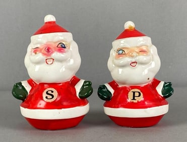Pair of Santa Claus Christmas Porcelain Salt and Pepper Shakers