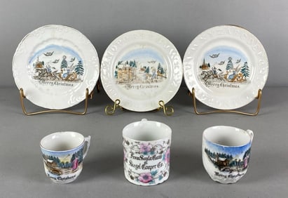 Group of 6 Porcelain Christmas Cups and Plates