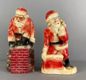 Group of 2 Vintage Santa Claus Christmas Plaster Figurines