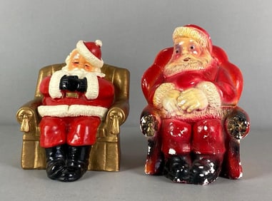 Group of 2 Vintage Santa Claus Armchair Chalkware Coin Banks