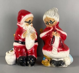 Mexican Christmas Santa and Mrs Claus Chalkware Coin Banks