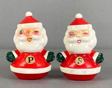 Pair of Vintage Winking Santa Claus Christmas Salt and Pepper Shakers