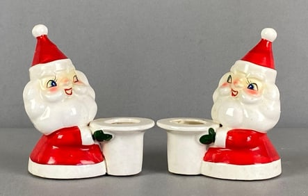 Group of 2 Vintage Holt Howard Santa Claus Christmas Candlesticks