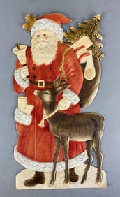1970s Embossed Die-Cut Santa Claus Christmas Easel Sign