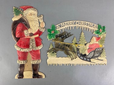 Group of 2 Embossed Die-Cut Santa Claus Christmas Signs