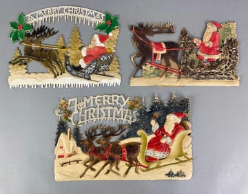 Group of 3 1970s Embossed Die-Cut Santa Claus Christmas Signs