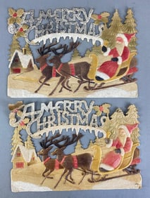 Group of 2 1970s Embossed Die-Cut Santa Claus Christmas Sign