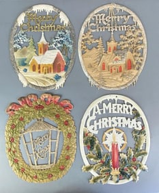 Group of 4 1970s Embossed Die-Cut Merry Christmas Signs
