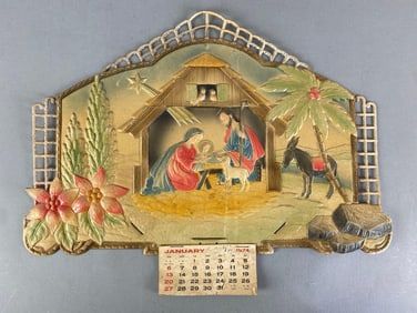 1974 German Embossed Die-Cut Nativity Scene Calendar