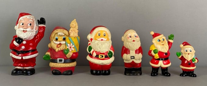 Group of 6 Vintage Santa Claus Christmas Squeaker Toys