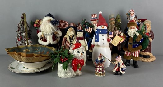 Group of Assorted United States Christmas Figurines and More