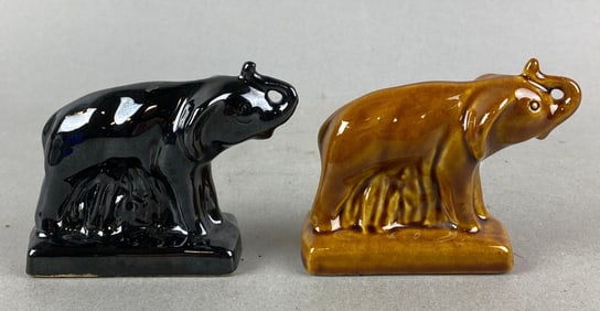 Group of 2 Van Briggle Glazed Pottery Elephants