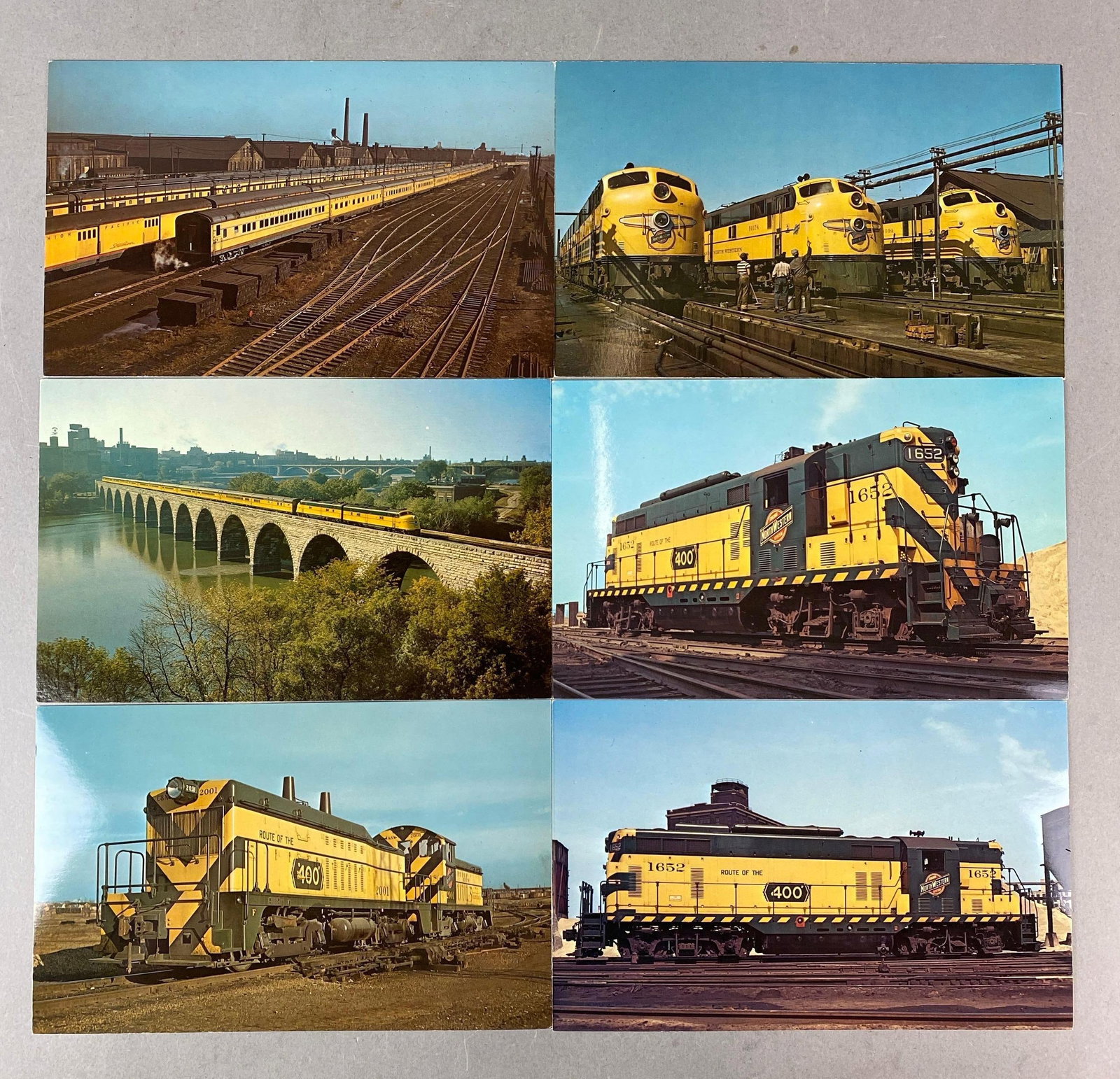 Group of 6 Vintage 1960 Chicago Northwestern Postcards: Largest measures H5 1/2 x W8 3/4 inches.