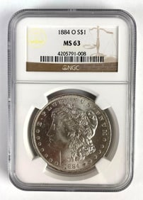 NGC Graded 1884-O US $1 Morgan Silver Dollar MS63