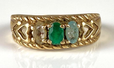 10K Gold Multi-Gemstone Heart Ring