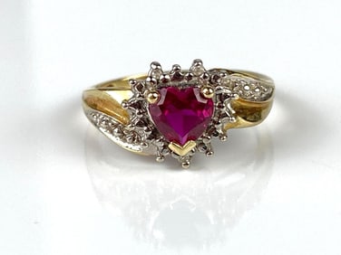 10K Gold Ruby and Diamond Heart Ring