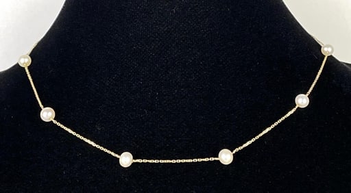 14K Gold Pearl Chain Necklace