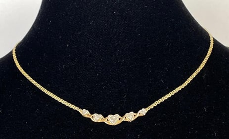 10K Gold Diamond Heart Flat Link Chain Necklace