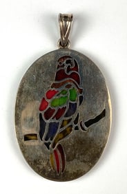 Signed Mexico Parrot .925 Sterling Silver Pendant
